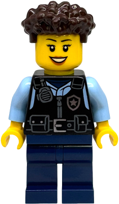 Preowned LEGO® Minifigure – Town cty1887 (Police - City Officer Female, Black Safety Vest with Silver Star Badge Logo, Dark B