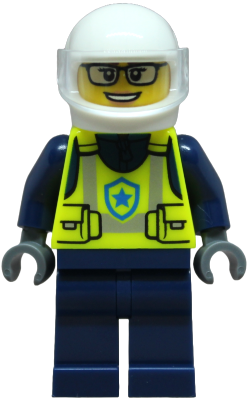 Preowned LEGO® Minifigure – Town cty1900 (Police - City Officer Female, Neon Yellow Safety Vest, Dark Blue Legs, White Helmet