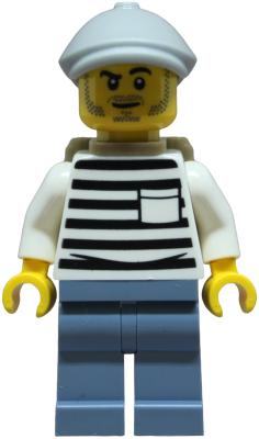Preowned LEGO® Minifigure – Town cty1901 (Police - City Jail Prisoner Male, White Shirt with Pocket and Black Stripes, Sand B