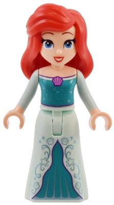 Preowned LEGO® Minifigure – Disney dis150 Ariel, Human (Light Nougat) - Light Aqua Dress with Stars, Medium Lavend