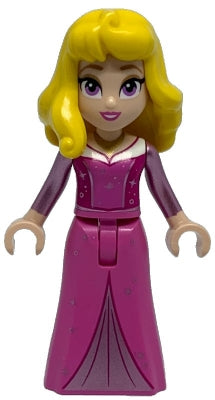 Preowned LEGO® Minifigure – Disney dis153 Aurora - Dark Pink Dress, Metallic Pink Sleeves, Gold Necklace, Yellow Hair
