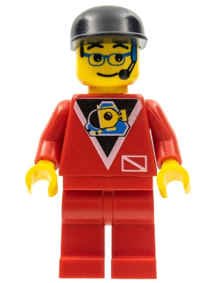 LEGO® Minifigure Town div009 Divers Control 2 Red Legs Black Cap Glasses and Hea