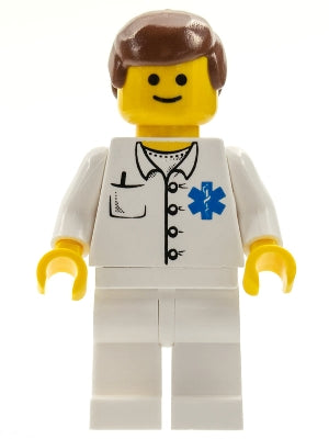 LEGO® Minifigure Town doc027 Doctor EMT Star of Life Button Shirt White Legs Red