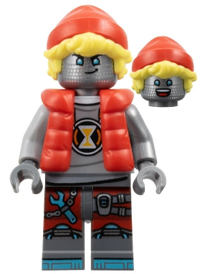 Preowned LEGO® Minifigure – DREAMZzz drm050 Cooper - Robot with Red Cap and Puffer Vest, Clip on Back