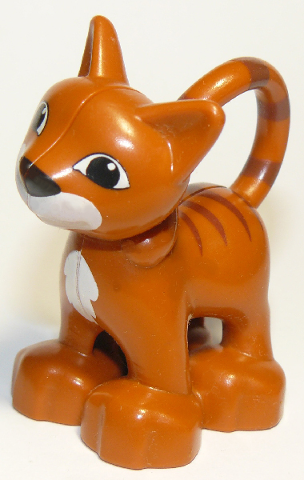 LEGO® dupcat1pb01 Duplo Cat Standing with White Chest and Mouth, Darker Orange Stripes Pattern