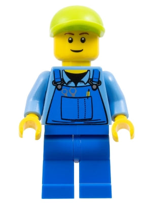 Preowned LEGO® Minifigure – Educational & Dacta edu012 Man - Blue Overalls, Lime Cap