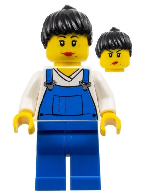 Preowned LEGO® Minifigure – Educational & Dacta edu017 Dock Worker - Female, Blue Overalls, Black Ponytail