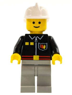 LEGO® Minifigure Town firec021 Fire - Flame Badge and 2 Buttons, Light Bluish Gray Legs, White Fire Helmet