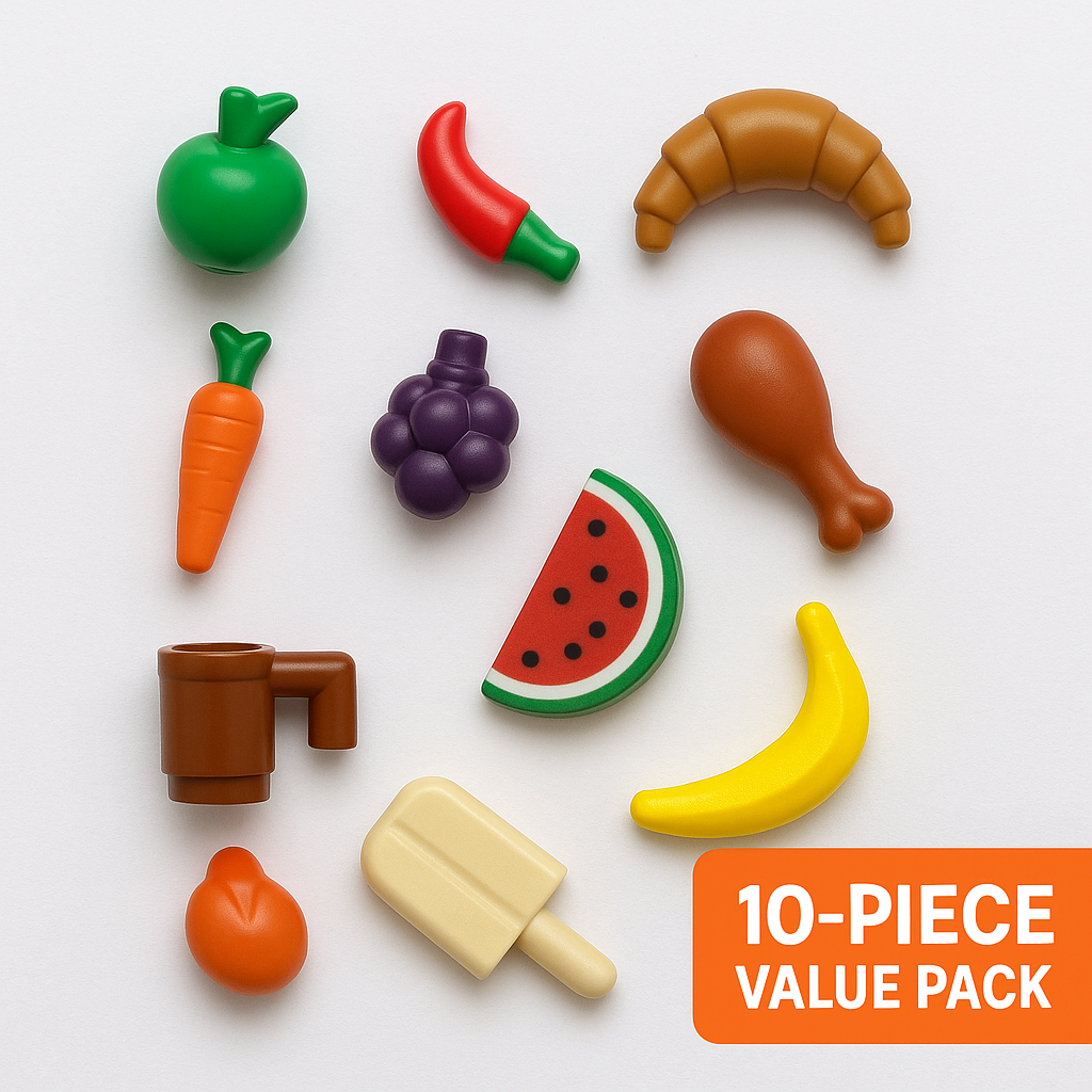 LEGO® Food Pieces Value Pack – 10-Piece Mixed Lot (Fruit & Snacks)