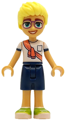 Preowned LEGO® Minifigure – Friends frnd0781 (Friends Olly - White Shirt with Coral Scarf, Dark Blue Shorts, Lime Shoes)
