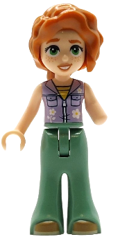 Preowned LEGO® Minifigure – Friends frnd0791 (Friends Autumn - Lavender Sleeveless Jacket with Flowers, Sand Green Trousers B