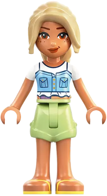 Preowned LEGO® Minifigure – Friends frnd0841 (Friends Sara - Bright Light Blue Top, Ostomy Bag, Yellowish Green Shorts, Brigh