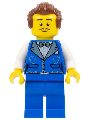 Preowned LEGO® Minifigure – FIRST LEGO League fst038 Magician - Male, Blue Vest with Metallic Light Blue Lapels, Blue Legs, R