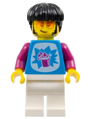 Preowned LEGO® Minifigure – FIRST LEGO League fst044 Guitarist - Male, Dark Azure Shirt with Slushy Cup, White Legs, Black Bo