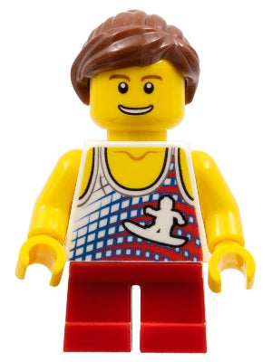 Preowned LEGO® Minifigure – LEGO® Brand gen061 Tank Top w/Surfer Silhouette Red Short Legs