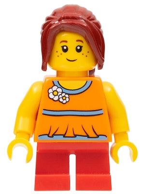 Preowned LEGO® Minifigure – LEGO® Brand gen077 Girl Red Short Legs Hair Ponytail Long w/Sid
