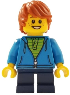 Preowned LEGO® Minifigure – LEGO® Brand gen108 Child Boy Dark Azure Hoodie Dark Blue Short