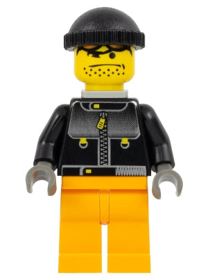 Preowned LEGO® Minifigure – Sports gg019a Skateboarder Black Jacket Medium Orange Legs Blac