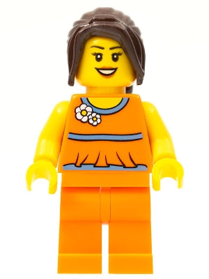 Preowned LEGO® Minifigure – Holiday & Event hol015 Orange Halter Top w/Medium Blue Trim and