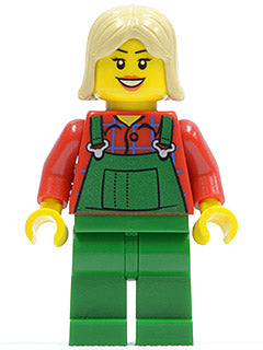 Preowned LEGO® Minifigure – Holiday & Event hol020 Overalls Farmer Green Tan Female Hair