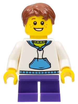 Preowned LEGO® Minifigure – Holiday & Event hol035 Child Boy White Hoodie w/Medium Blue Poc