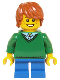 Preowned LEGO® Minifigure – Holiday & Event hol058 Child Boy Green V-Neck Sweater Blue Shor