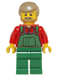 Preowned LEGO® Minifigure – Holiday & Event hol067 Overalls Farmer Green Dark Tan Hair and
