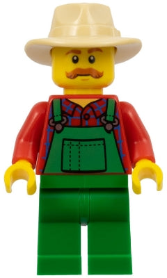 Preowned LEGO® Minifigure – Holiday & Event hol100 Farmer Green Overalls over Red Plaid Shi