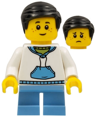 Preowned LEGO® Minifigure – Holiday & Event hol146 Child Boy White Hoodie w/Medium Blue Poc