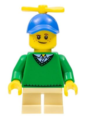 Preowned LEGO® Minifigure – Holiday & Event hol163 Boy Freckles Green Sweater Tan Short Leg
