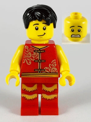 Preowned LEGO® Minifigure – Holiday & Event hol178 Man Lion Dance Red Shirt Red Legs w/Gold