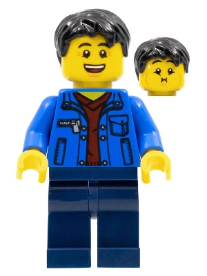 Preowned LEGO® Minifigure – Holiday & Event hol184 Man Black Hair Blue Jacket Dark Red Shir