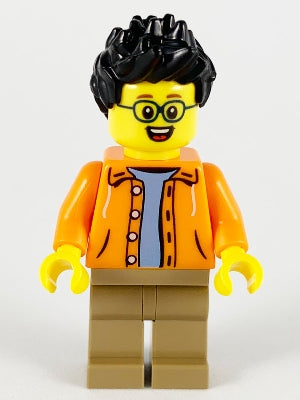 Preowned LEGO® Minifigure – Holiday & Event hol185 Man Black Spiky Hair Glasses Orange Jack