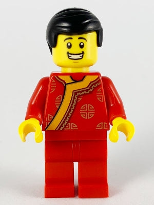 Preowned LEGO® Minifigure – Holiday & Event hol186 Toy Vendor Black Hair Red Changshan w/Br