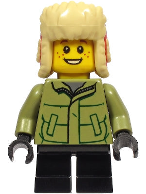 Preowned LEGO® Minifigure – Holiday & Event hol214 Boy Olive Green Winter Jacket Black Shor