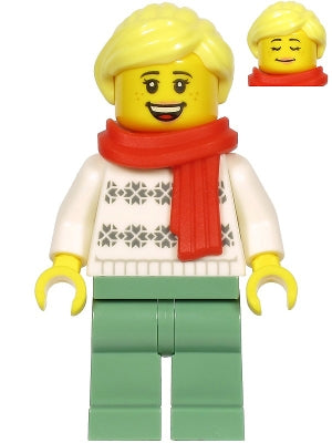 Preowned LEGO® Minifigure – Holiday & Event hol216 Woman White Turtleneck Sweater Sand Gree