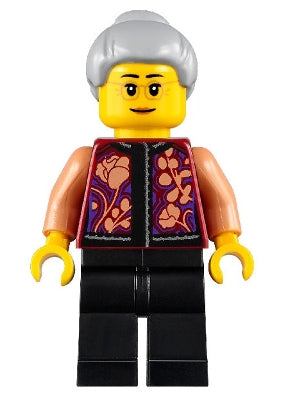 Preowned LEGO® Minifigure – Holiday & Event hol220 Grandmother Floral Shirt Black Legs Ligh