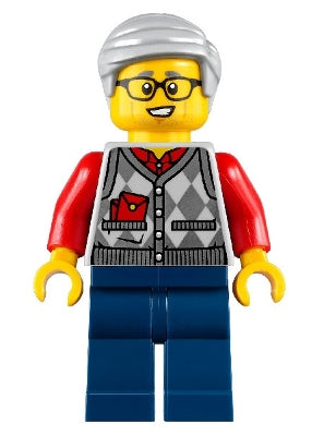 Preowned LEGO® Minifigure – Holiday & Event hol221 Grandfather Argyle Cardigan over Red Shi