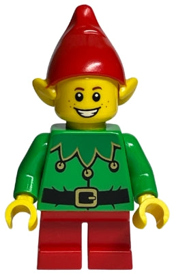 Preowned LEGO® Minifigure – Holiday & Event hol257 Elf Green Scalloped Collar w/Bells Red H