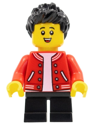 Preowned LEGO® Minifigure – Holiday & Event hol265 Child Boy Red Letterman Jacket Black Sho