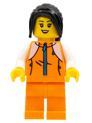 Preowned LEGO® Minifigure – Holiday & Event hol266 Woman Orange Tracksuit Long Black Hair