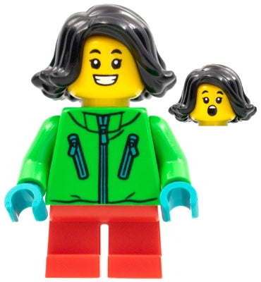 Preowned LEGO® Minifigure – Holiday & Event hol275 Child Girl Bright Green Jacket Red Short