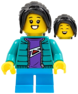Preowned LEGO® Minifigure – Holiday & Event hol276 Child Girl Dark Turquoise Jacket over Da