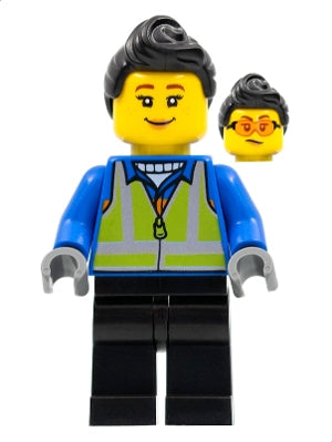 Preowned LEGO® Minifigure – Holiday & Event hol279 Woman Black Hair Blue Coat Lime Safety V