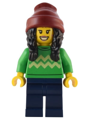 Preowned LEGO® Minifigure – Holiday & Event hol286 Holiday Shopper Female Bright Green Swea