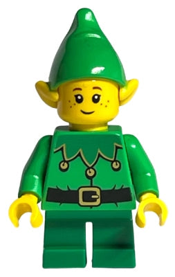 Preowned LEGO® Minifigure – Holiday & Event hol295 Elf Green Scalloped Collar w/Bells Close