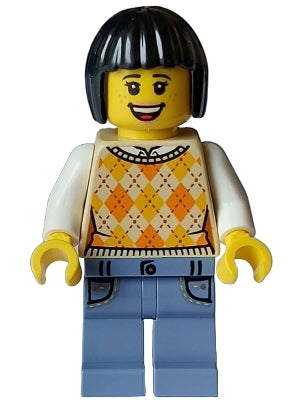 Preowned LEGO® Minifigure – Holiday & Event hol329 Tourist Female Tan Knit Argyle Sweater V