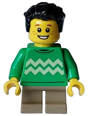 Preowned LEGO® Minifigure – Holiday & Event hol332 Child Boy Bright Green Sweater w/Bright