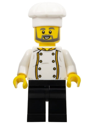 Preowned LEGO® Minifigure – Holiday & Event hol337 Chef - Jacket with Bright Light Orange Trim, Gold Buttons and Dragon on Ba