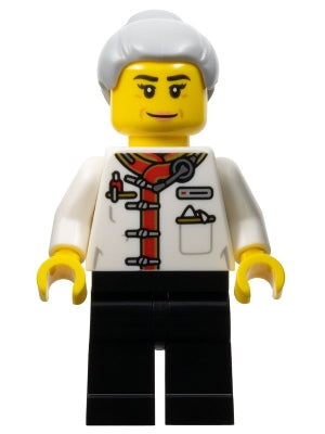 Preowned LEGO® Minifigure – Holiday & Event hol340 Restaurant Worker - Female, White Uniform Jacket, Black Legs, Light Bluish